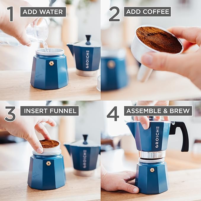 GROSCHE Milano Stovetop Espresso Maker Moka Pot 9 Espresso Cup, 15.2 oz, Blue. Stove top Coffee Maker Moka Italian Espresso greca Coffee Maker Brewer Percolator