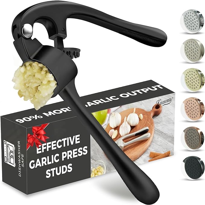 Premium Garlic Press, Professional Garlic Mincer, Easy to Squeeze and Clean, Rust Proof & Dishwasher Safe, Efficient Ginger Crusher - Black