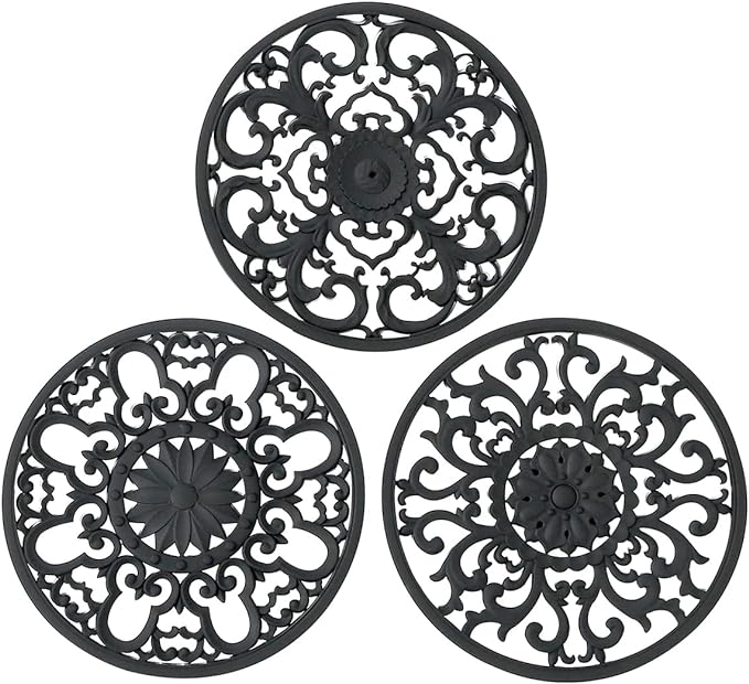Extra Thick Silicone Trivet Mat for Hot Dishes, Hot Pots and Pans, Pot Holder, Hot Pad to Portect Your Table and Countertop, Kitchen Decor and Accessories,Black,Set of 3