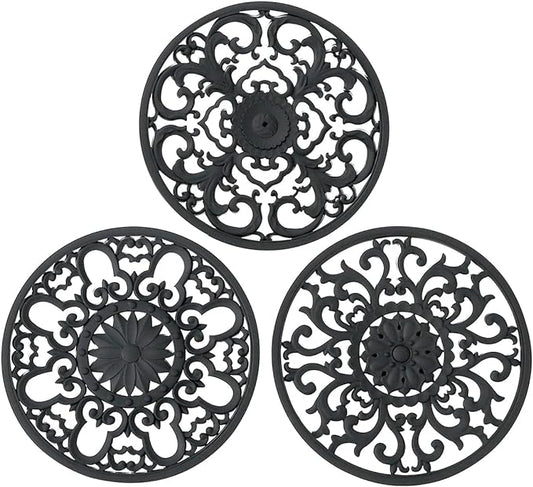 Extra Thick Silicone Trivet Mat for Hot Dishes, Hot Pots and Pans, Pot Holder, Hot Pad to Portect Your Table and Countertop, Kitchen Decor and Accessories,Black,Set of 3