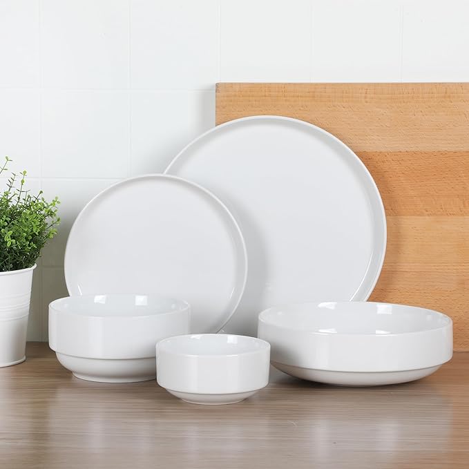 Gibson Home Rothernberg 40-Piece White Porcelain Dinnerware Set – Service for 8, Stackable Plates and Bowls, Durable Kitchen Dinner Set