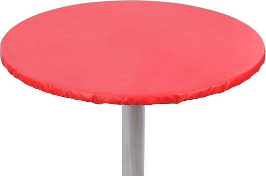 Yourtablecloth Heavy Duty Vinyl Round Fitted Tablecloth (Table Cover) with Flannel Backing Vibrant Colors Elasticized Tablecloth Great for Indoor and Outdoor Dining and Playing Cards 36” Ruby Red