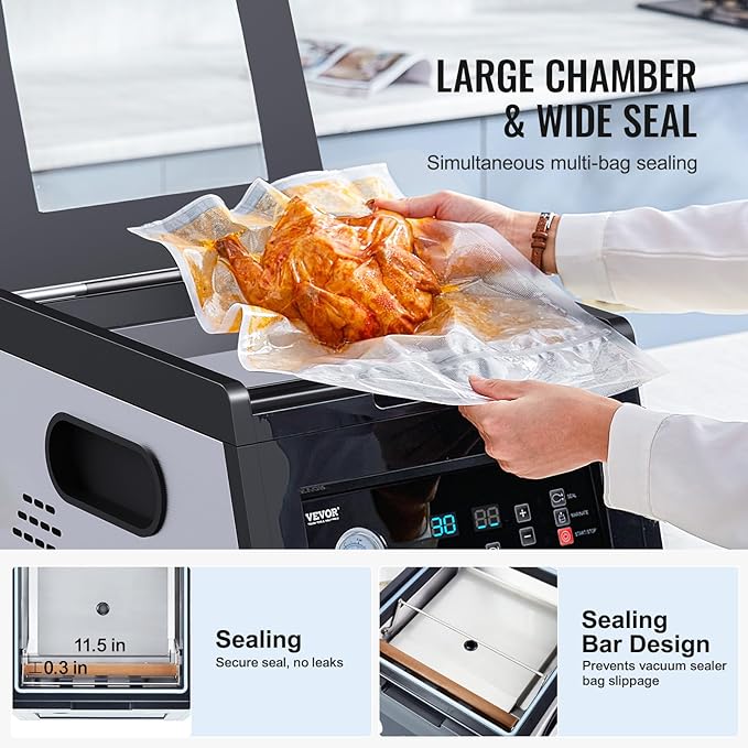 VEVOR Chamber Vacuum Sealer, 380W Vacuum Pump Power, Sealing Bag Packing Machine for Wet Foods, Meat, Compact Design with 11.5 in Sealing Length, Ideal Commercial Sealer for Professional and Home Use