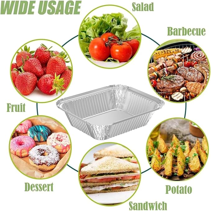 WANBAO 150 PACK 8.3"x6.2" Disposable Tin Foil Pans with Lids 2.25LB Aluminum Pans To Go Containers for Cooking, Baking, Catering Party Meal Prep, Take Out, Freeze