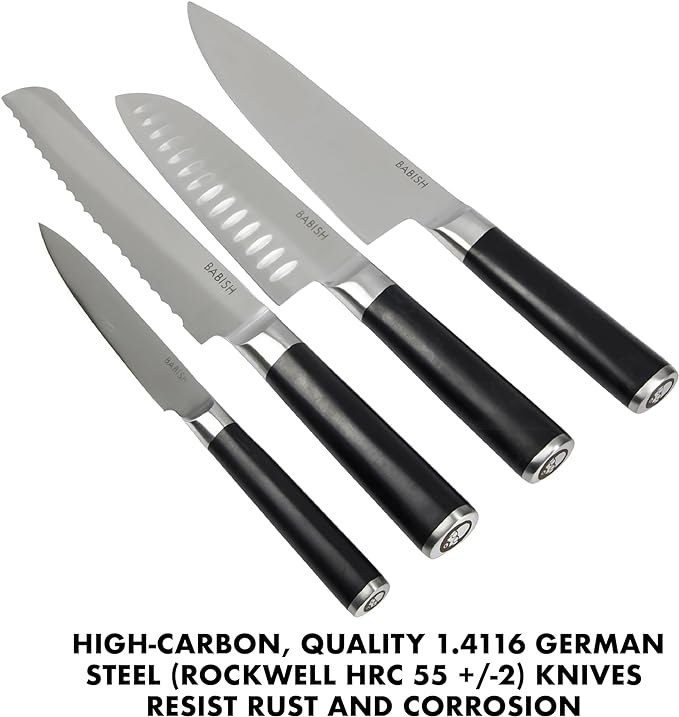 Babish 5 Piece 1.4116 German Steel Magnetic Forged Kitchen Knife Block Set