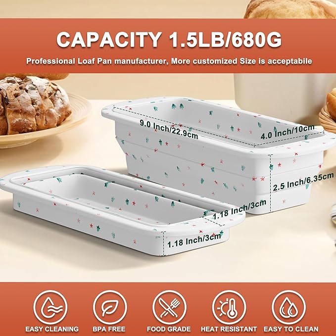 Collapsible Silicone Loaf Pan with Metal Reinforced Frame,Bread Pans for Homemade Bread, Non-Stick Baking Pans, Silicone Baking Mold,Loaf Pans for Baking Bread 9 x 5
