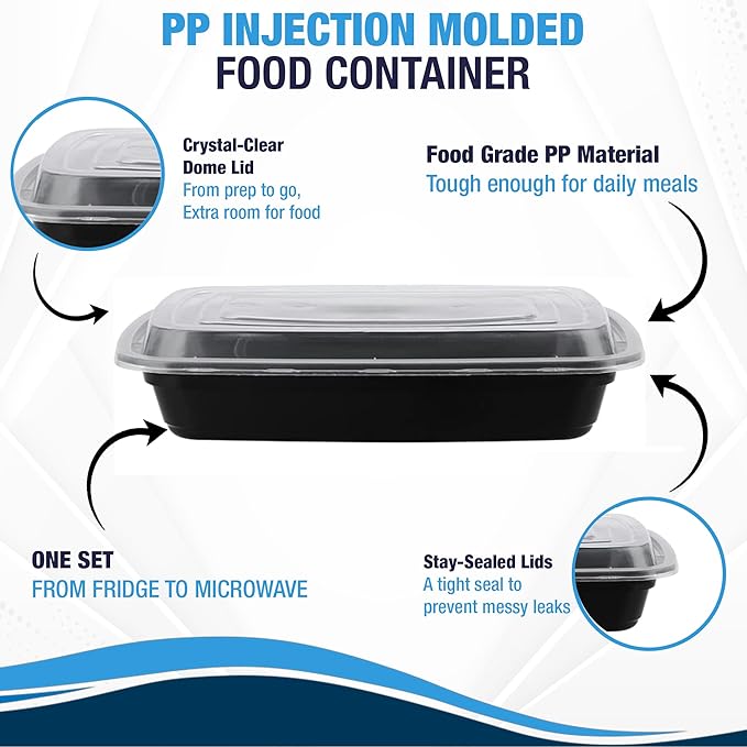 Ruthy's Outlet Meal Prep Containers W/Lids -Square Food Storage – BPA-Free| Stackable | Microwave | Freezer & Dishwasher Safe | Reusable Lunch Bento Box Portion Control & Planning (50 Pack, 12 oz)