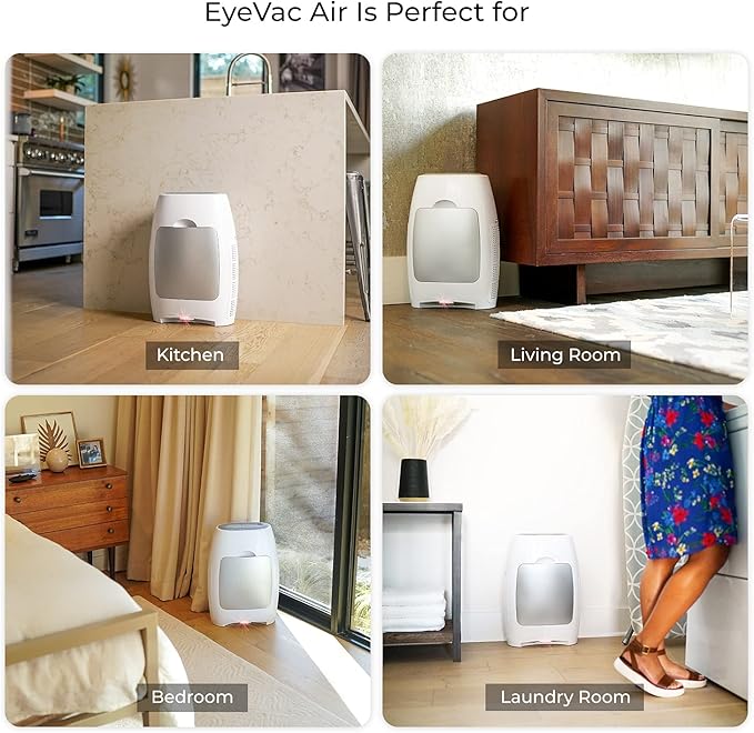 EyeVac Air 2-in-1 HEPA Air Purifier & Touchless Vacuum Automatic Dustpan - Ultra Fast & Powerful - Covers 600 Sq ft - Corded Canister Vacuum, Bagless, Automatic Sensors, 1000 Watt (White/White)