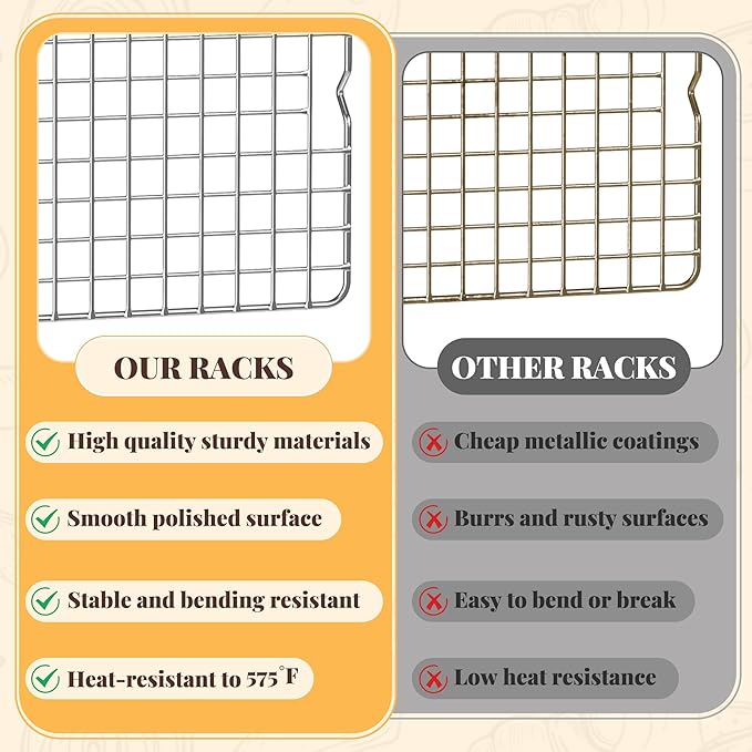 Cooling Racks for Cooking and Baking - 2 PCS 10" x 16" Grid Wire Baking Rack for Oven Cooking, Baking, Grilling, Roasting - Dishwasher Safe Bacon Rack - Fits Half Sheet Cookie Pan