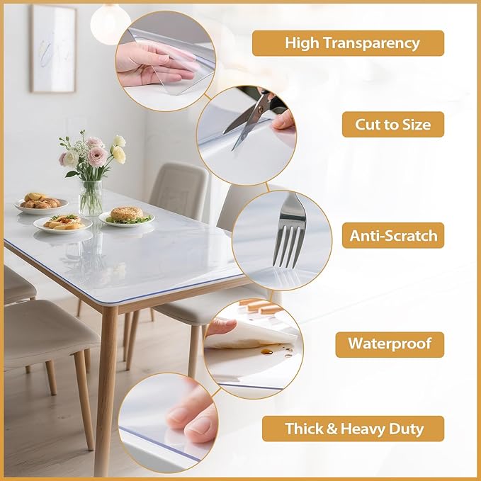 Clear Table Protector 42 x 84 Inch, 1.9mm Thick Waterproof PVC Plastic Table Cover, Durable Table Pad for Dining Room, Kitchen, Writing Desk, and Coffee Tables