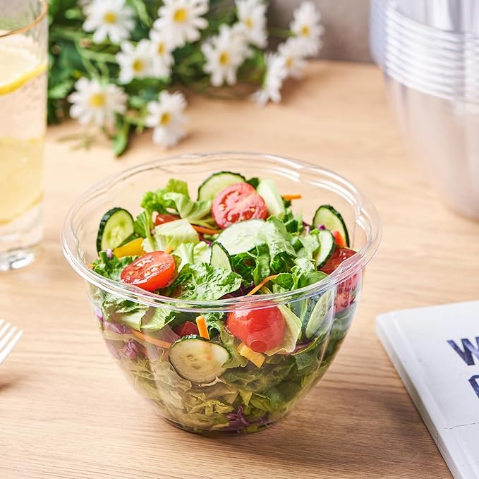 [48 oz. 50 Sets Clear Plastic Salad Bowls with Airtight Lids Disposable To Go Mixing Containers Serving for Fruit, Quinoa, Lunch and Meal Prep