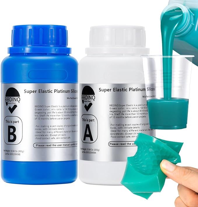 BBDINO Silicone Mold Making Kit, Super Elastic Liquid Silicon for Mold Making, N.W. 21.2 oz, 1:1 by Volume, Jade Green, Ideal for Casting Silicone Molds for Resin/Plaster/Wax/Jewelry etc.