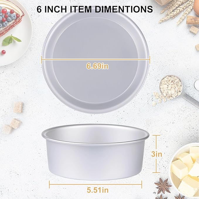 HomeMall Round Cake Pan Set of 3 (6 x 3 inch/8 x 3 inch/10 x 3 inch), Aluminum Baking Pans for Layer Cakes, Heavy Duty Non-Stick, Evenly Baking Tools for Home Kitchen, Birthday Wedding Anniversary