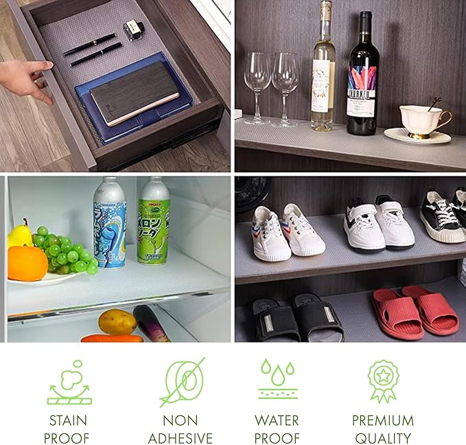 EVALAND 12" x 33 FT Non-Slip Shelf Liner, Non-Adhesive, BPA-Free, Waterproof Pantry Liner for Shelves, Easy to Cut, Oil-Proof Shelf Liners for Kitchen, Cabinets, Drawers, Refrigerator, Clear