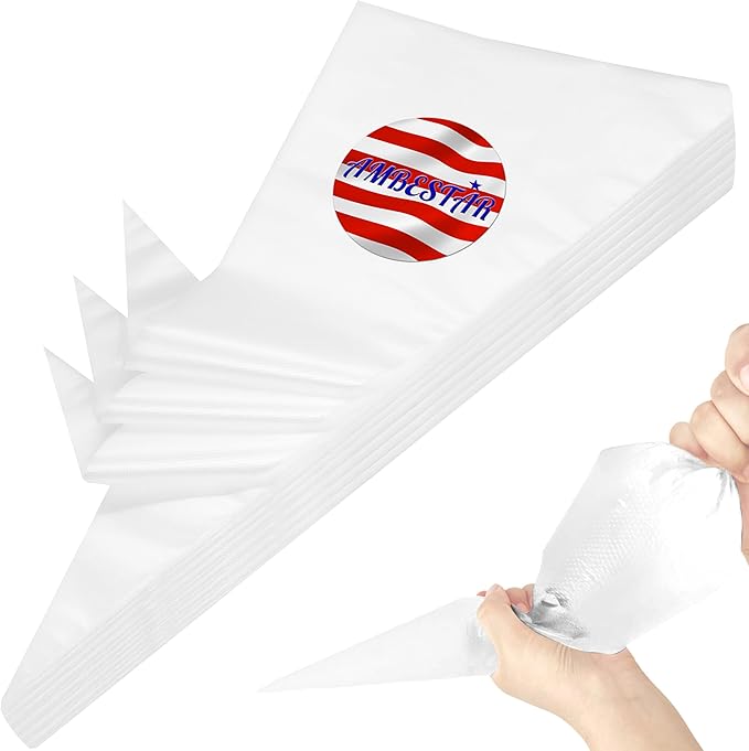 19-Inch Icing Bags Heavy Duty, AMBESTAR 200 Pieces Thick Anti-Burst Disposable Decorating Bags for all Size Tips Couplers and Baking Cookies Candy Supplies Kits, Large Cake Decorating Tools