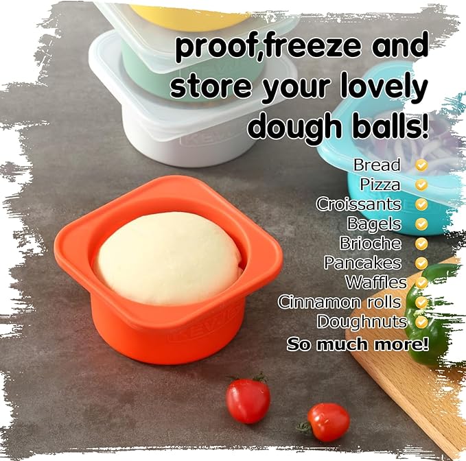 Stackable Silicone Artisan Pizza Dough Proofing Containers with Lids (3 Red)