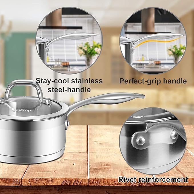 Duxtop Professional Stainless Steel Sauce Pan with Lid, Kitchen Cookware, Induction Pot with Impact-bonded Base Technology, 1.6 Quart
