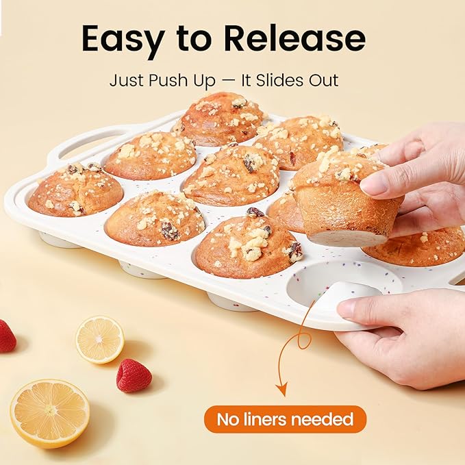 mary Silicone Muffin Pan with Metal Reinforced Frame - Mini Muffin Pan for Homemade Muffins, Cupcakes, and Bread, Oven and Dishwasher Safe - Set of 2, 6-Cup and 12-Cup