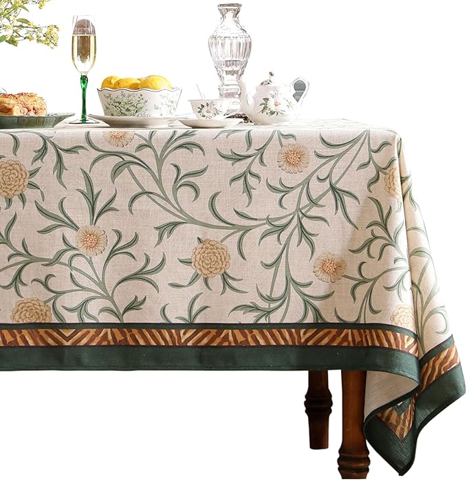 patdrea Designer French Linen Table Cloth for Rectangle Table,Vintage Fall Decorative Tablecloth,Floral Decoration Cover for Kitchen Dining Christmas,Tea Party,Thanksgiving,55"x87"-Littledaisy
