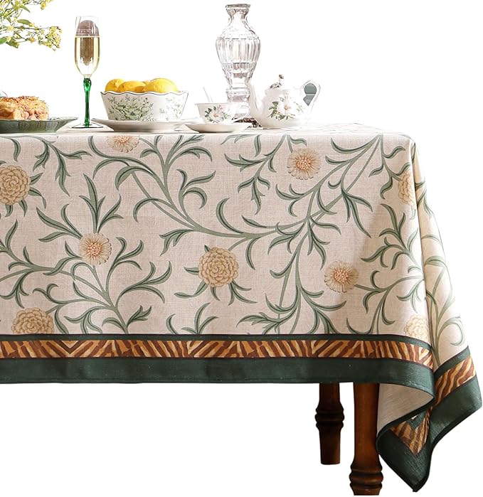 patdrea Designer Floral Linen Table Cloth for Sqaure Table,Vintage French Tablecloth,Small Colorful Decoration Cover for Kitchen Dining,Christmas,Tea Party,Thanksgiving,55"x55"-Littledaisy