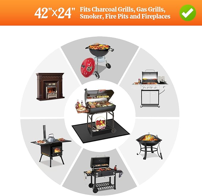 42 X 24 inches Hearth Rugs for Fireplaces Fire Resistant / Gas Grill Splatter Mat Fireproof Waterproof Oil-Proof, Fireproof Mat Heat Resistant BBQ Floor Mat Protect Mat Floor Protective Rug Reusable