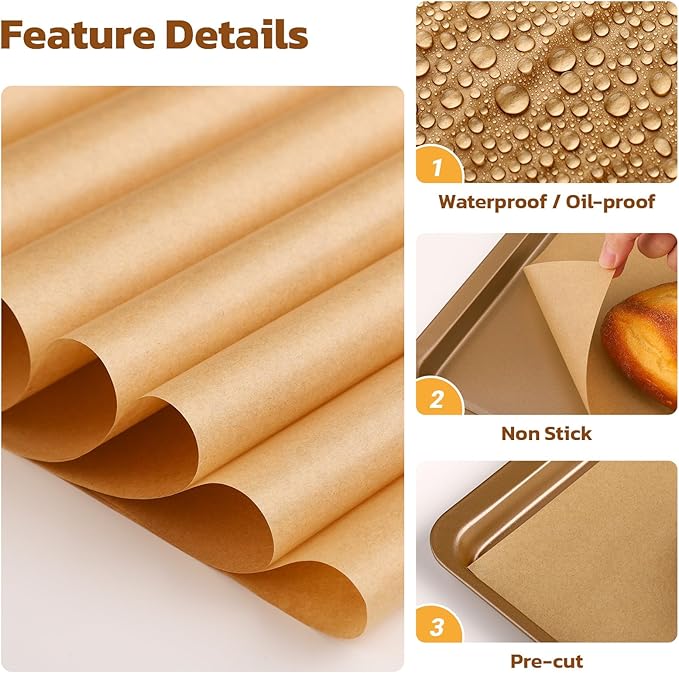 Beasea Parchment Paper Sheets for Baking, 200pcs 10x14 Inch Unbleached Precut Nonstick Heavy Duty Natural Parchment Baking Paper Sheets for Air Fryer Cooking, Grilling, Frying and Steaming