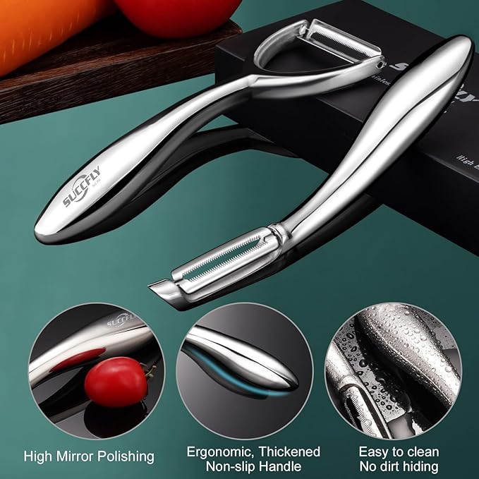 Vegetable Peeler Stainless Steel, Premium Potato Peelers for Kitchen, Veggie Fruit Peeler, Apple Carrot Cucumber Peeler，Ultra Sharp Rotary Blade, Heavy Duty Ergonomic Handle (5-year warranty）