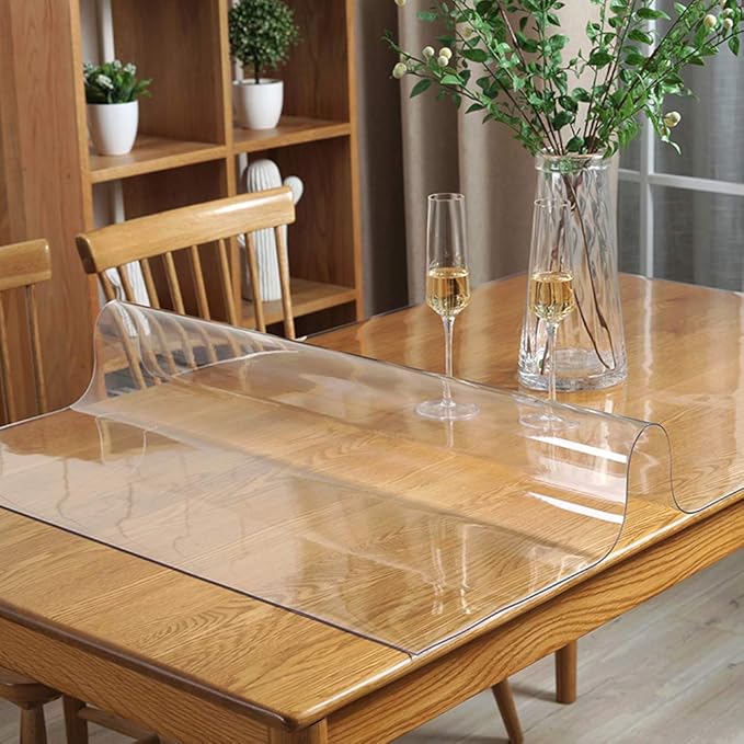 Square 28x28 inch 2 Sets Multisize 1.5mm Thick Clear PVC Table Cover Protector Customed Wooden Furniture Screen Protection Waterproof Crystal Plastic Square Tabletop Protective Pad for End Side Table