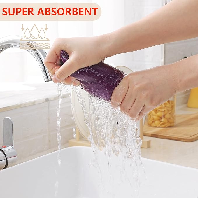 Homaxy 100% Cotton Waffle Weave Kitchen Dish Towels, Ultra Soft Absorbent Quick Drying Cleaning Towel, 13 x 28 Inches, 6-Pack, Purple
