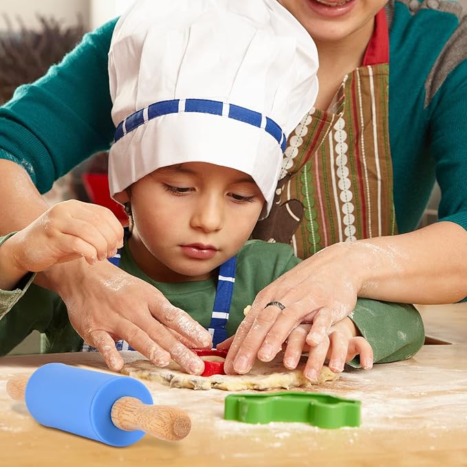 Mini Silicone Rolling Pin for Kids, Non-stick Surface Wood Handle, 9 Inch 16 Pack