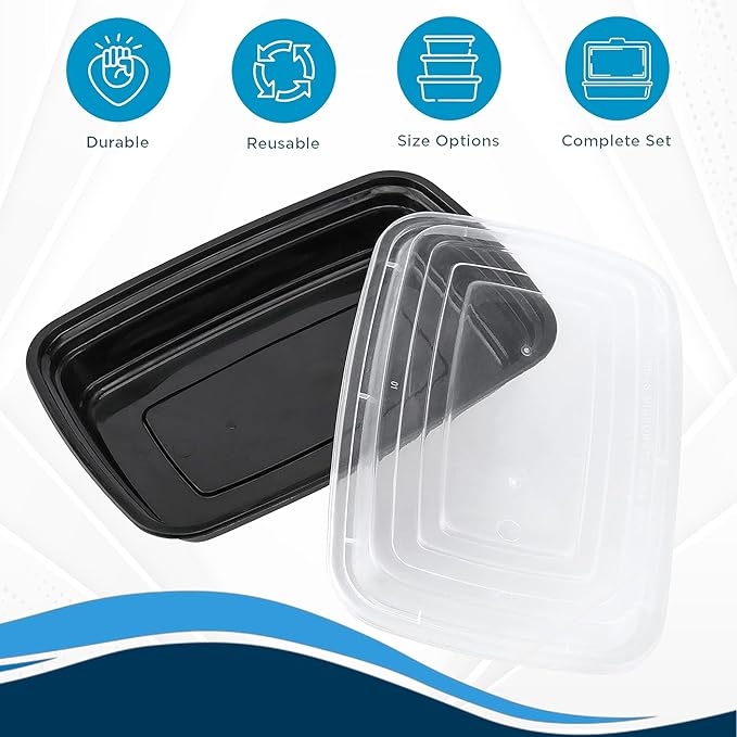 Ruthy's Outlet Meal Prep Containers W/Lids -Square Food Storage – BPA-Free| Stackable | Microwave | Freezer & Dishwasher Safe | Reusable Lunch Bento Box Portion Control & Planning (100 Pack, 12 oz)