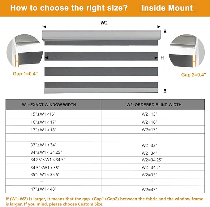 Persilux Cordless Zebra Blinds for Windows Free-Stop Roller Window Shades (47" W X 64" H, Grey) Dual Layer Light Control for Day and Night, Light Filtering Sheer Shades for Home, Easy to Install