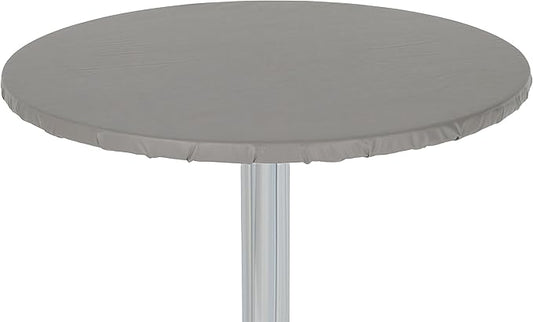 Yourtablecloth Heavy Duty Vinyl Round Fitted Tablecloth (Table Cover) with Flannel Backing Vibrant Colors Elasticized Tablecloth Great for Indoor and Outdoor Dining and Playing Cards 48” Grey