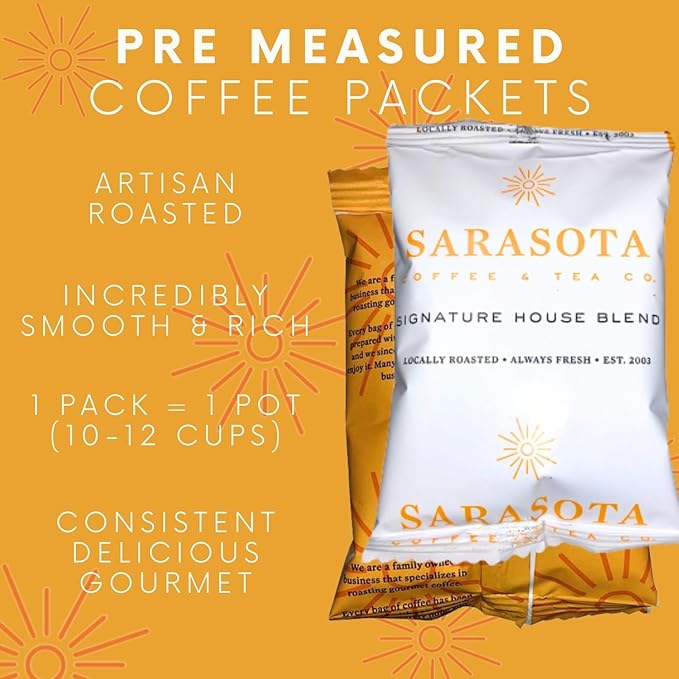 Sarasota Coffee Ground Packets | Gourmet Medium Roast Ground Coffee Packs | Breakfast Blend | Low Acid Mold Free Singles Packets | Individual Pouches for 12 Cup Coffee Maker | 2 Ounce Bags, 12 Count