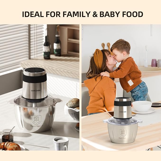 Food Processor,Electric Food Chopper with 500W Stainless Steel Motor & 2 Sharp Blade Sets, 12-Cup Stainless Steel Bowl for Meat, Vegetables, Fruits and Nuts
