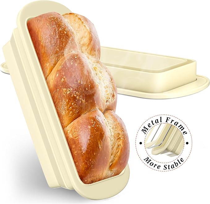 2 Packs of Pan Non-Stick Silicone Bread Loaf Pan with Heavy-Duty Steel Frame, Silicone Baking Mold – Perfect for Pound Cakes, Breads (9"x4"x2.5", Beige, 2 Pieces)