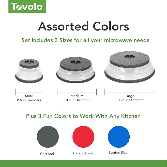 Tovolo Microwave Splatter Cover for Food, Small (Candy Apple Red) - Collapsible & Vented Silicone Splatter Guard Lid - Microwave Plate & Dish Cover with Handle - BPA-Free Kitchen Gadget for Meal Prep