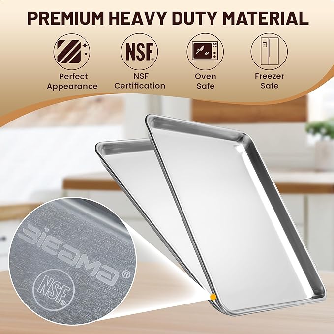 6 Pack Half Size Baking Sheet Pan Aluminum Commercial Pan for Oven Freezer Bakery Hotel Restaurant 13" × 18"