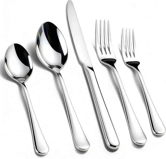KIKCOIN 30 Pack Silverware Set for 6, Balanced Weight Stainless Steel Flatware Set, Mirror Polished Spoons And Forks Knife Set, Heavy Duty Cutlery Utensils Set for Home Kitchen Restaurant Wedding