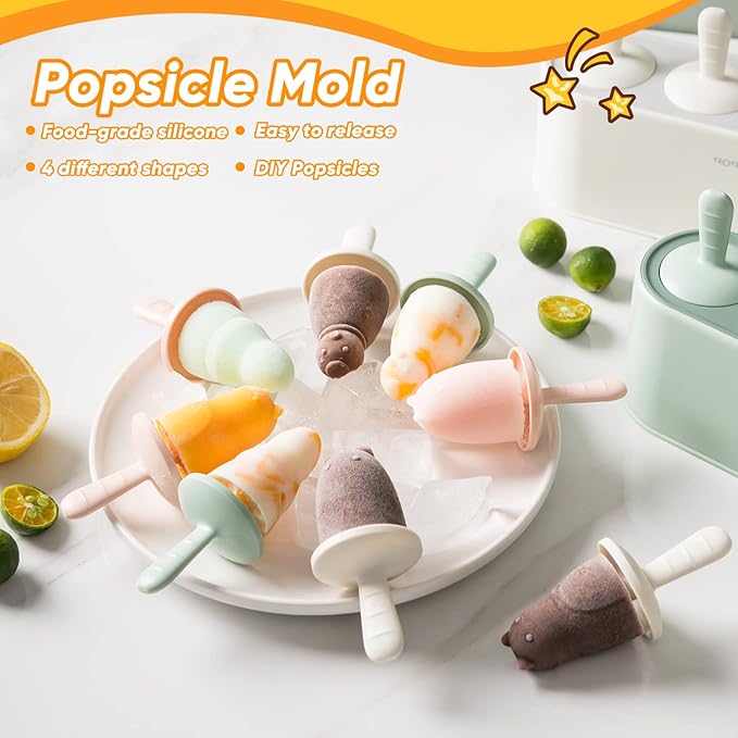 Popsicle Mold Set 4 Pieces Homemade Silicone Popsicle Maker Easy Release Ice Cream Molds Reusable DIY Pop Molds (Blue, WinterWonder Pops)