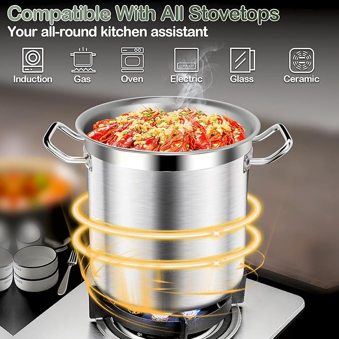Large Soup Pot with Lid - 40 QT Stainless Steel Stockpots, Cooking Pots, Stock Pot with Lid, Big Pots for Cooking, Heavy Duty, Induction & Oven Safe, Stainless Steel Soup Pots