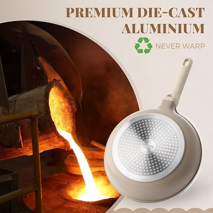 PRICUSIS Nonstick Frying Pan with Lid, Healthy Skillet, Egg Pan Nonstick Omelet Pan Chef's Pan, PFOA & PTFE Free, Induction Compatible (10 Inch W/L Natural Linen)