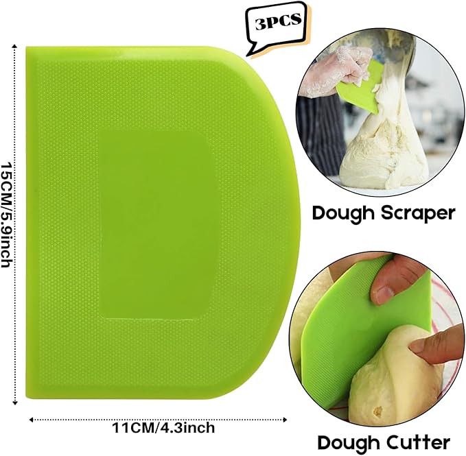 SURDOCA Dough Scraper Bench Scraper - 3P 5.9x4.3" Plastic Flexible Bowl Scraper, Sharp Edge & Angles Cake Scraper. Non-Slip Bakeware Decorating Tools Sculpting & Modeling Tools - Blue+White+Blue