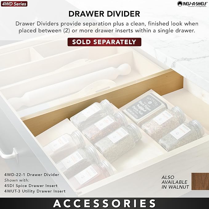 Rev-A-Shelf Trim-to-Fit Silverware Drawer Organizer for Kitchen Utensil Cutlery Cabinet Storage, Natural Maple Wood 9 Compartment Tray Insert 4WCT-3SH