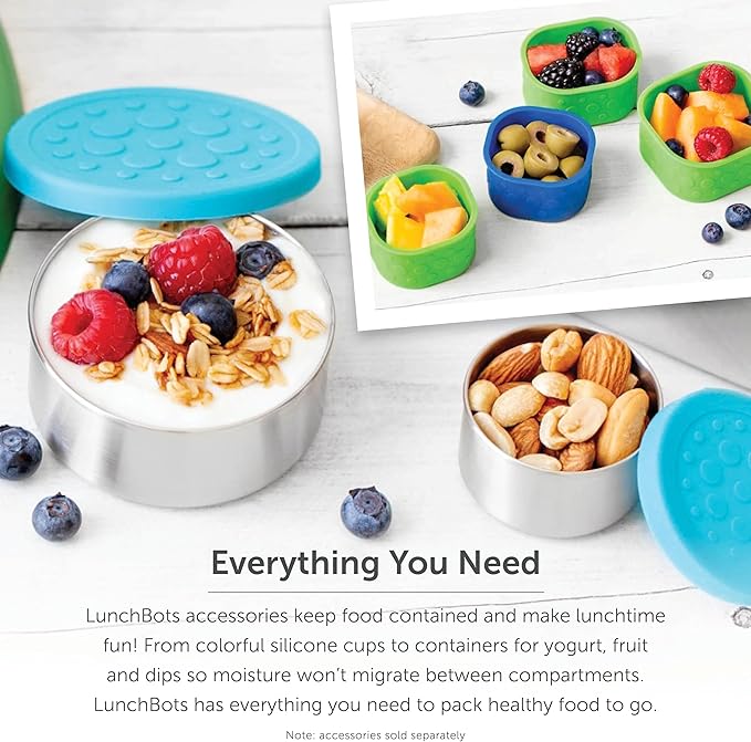LunchBots 4.5 oz Stainless Steel Dressing Container for Condiments, Dips, Snacks, Dipping Sauce Cups with Silicone Lid, Fits in Lunch Bags and Bento Boxes - Set of 2 (Aqua)