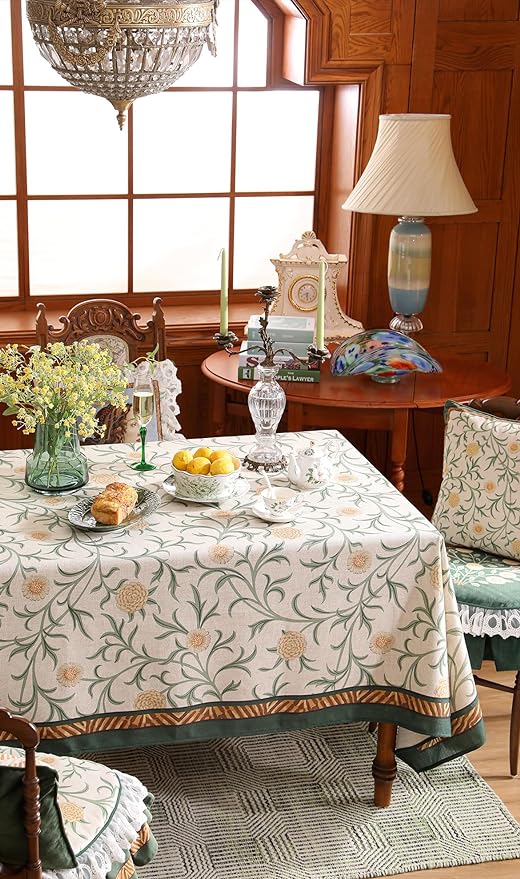 patdrea Designer French Linen Table Cloth for Rectangle Table,Vintage Fall Decorative Tablecloth,Floral Decoration Cover for Kitchen Dining Christmas,Tea Party,Thanksgiving,55"x71"-Littledaisy