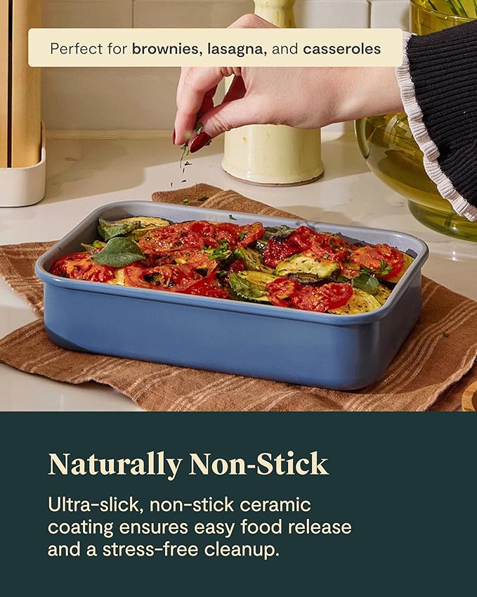Caraway Nonstick 9” x 6.5” Small Rectangle Baking Pan Duo – Non-Toxic, PTFE & PFOA Free – Aluminized Steel Core – Deep Ceramic Baking Pan for Casseroles, Lasagna & More - White