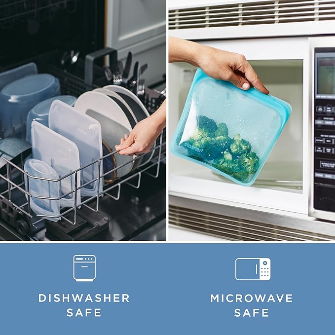 Stasher Premium Silicone Reusable Food Storage Stand-Up Mid Bag, Deep Ocean, Microwave, Sous Vide, Dishwasher, Oven and Freezer Safe, BPA Free, Leak-free, Eco-friendly, 56 Oz