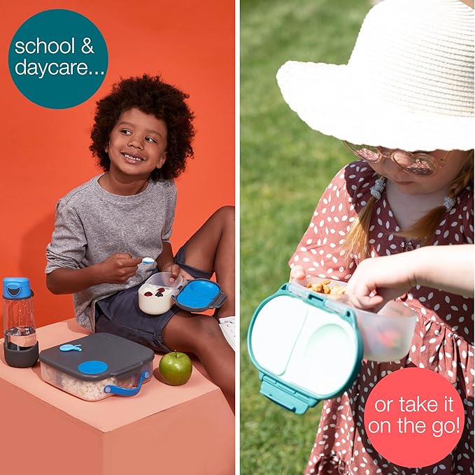 b.box Snack Box Reusable Snack Containers with Lids 2 compartments, Bento Box for kids and toddlers, Leakproof Lunch Box, BPA free and Dishwasher Safe Snack Container (Flamingo Fizz, 1 3/4 Cup)