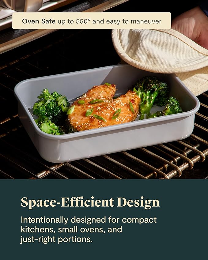 Caraway Nonstick 9” x 6.5” Small Rectangle Baking Pan – Non-Toxic, PTFE & PFOA Free – Aluminized Steel Core – Deep Ceramic Baking Pan for Casseroles, Lasagna & More - Cream